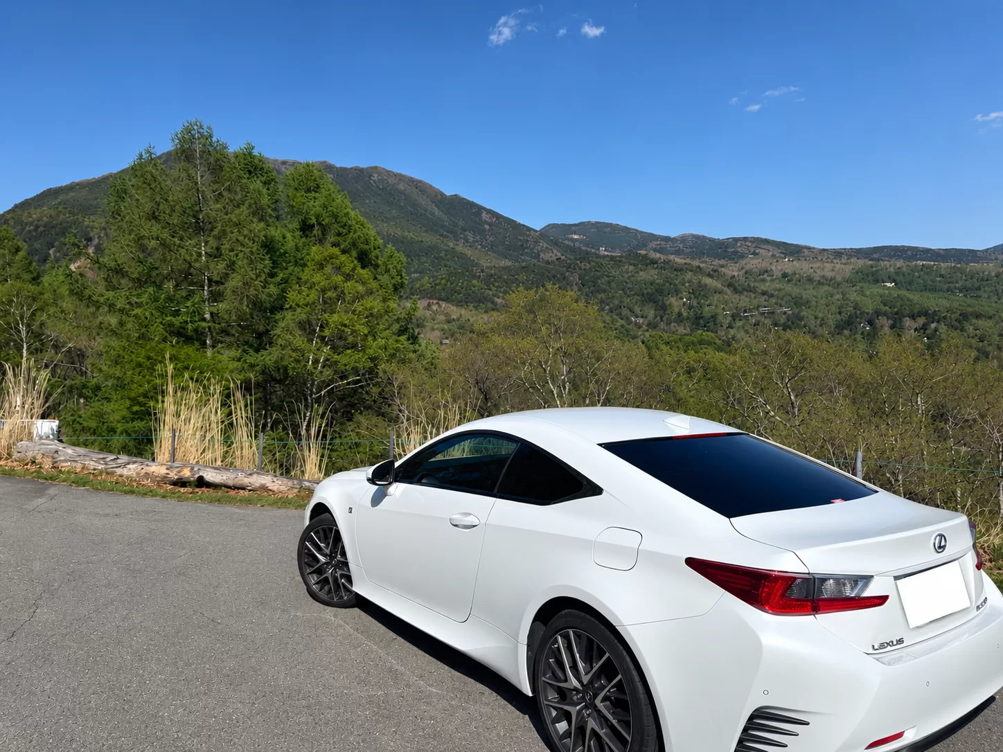 レクサス RC350 F SPORT 2015年式 ホワイトノーヴァガラスフレーク リヤ左斜め